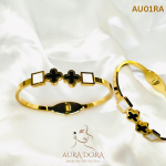 Luxury four-leaf clover, black and white double shell spring stainless steel bracelet bracelet women's cuff bracelet jewelry - Image 2