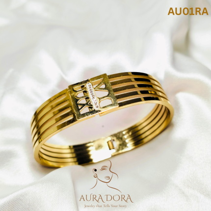 Luxury 22K Gold-Plated Greek Key Design Bracelet with Sparkling Zircon