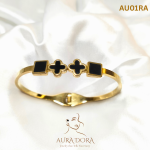 Luxury Women's Trendy 18K Gold-Plated Stainless Steel Bracelet Colorful Leaf Fashion Jewelry Bangle