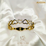 Stainless Steel Zircon Hollow Love Heart Bangles Gold Plated Spring Buckle Bracelets