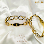 Stainless Steel Zircon Hollow Love Heart Bangles Gold Plated Spring Buckle Bracelets - Image 2