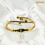 Vintage Stainless Steel 18K PVD Gold Shell Clover Flower Feather Bracelet Luxury Geometric Drop Zircon Bangle For Women GIft