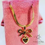 Stainless Steel 18K Gold Plated Bowknot Heart Pendant Necklace with Link Chain for Women