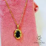 Minimalist Ladies Girls Daily Golden Necklace Small Oval Black Cubic Zirconia Pendant Necklace Jewelry Gift For Women