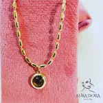 Small Aventurine Natural Stone Pendant Stainless Steel 18k Gold Color Necklace Delicate Fashion Chic Jewelry for Women