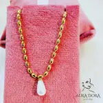 18K Gold Plated Stainless Steel Freshwater Pearl Choker Necklace