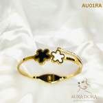 Luxury four-leaf clover, black and white double shell spring stainless steel bracelet bracelet women's cuff bracelet jewelry