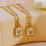 Ramos Butterfly Shell Pendant Collar Stainless Steel Golden Square Trendy Fashion Necklace for Women Stylish Jewelry