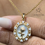 Go Party 18K Gold Plated Stainless Steel Jewelry Rose Flower Pendant Necklace for Women Inlaid Pearl Round Coin Signet Necklaces